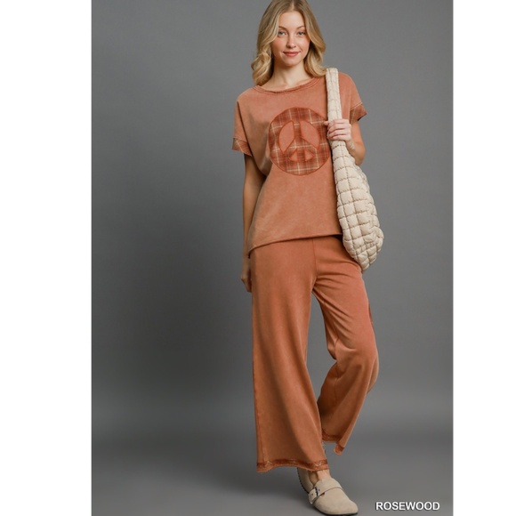 "The Piper" TOP Plaid Peace Rosewood Washed French Terry Plaid Peace Top - Picture 3 of 3